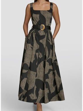 Donna Karan Black and Gold Abstract Maxi Skirt